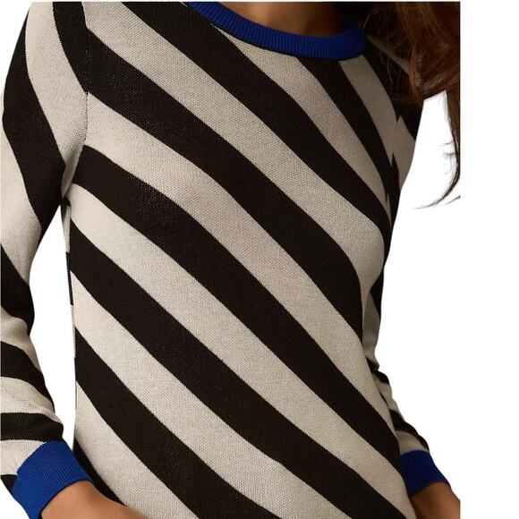 Anthropologie Maeve Black White Striped Pullover Blue Trim Sweater - Picture 2 of 11